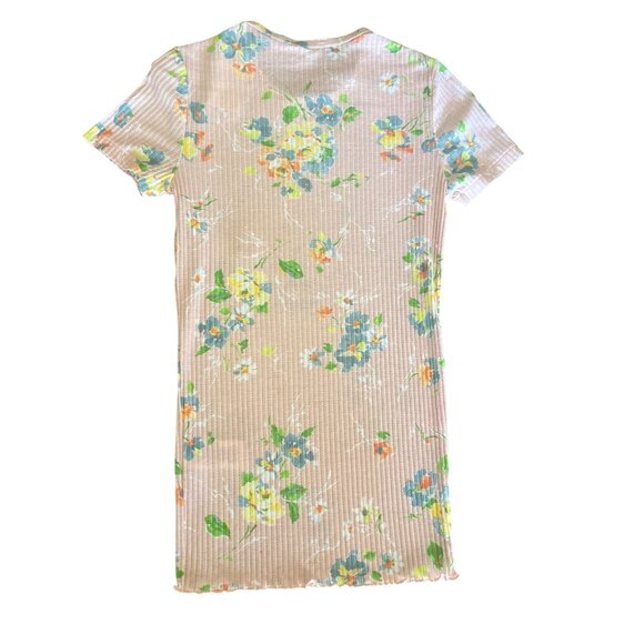 Ralph Lauren ‘Floral Bouquet’ Ribbed Short-Sleeve Lettuce Trimmed Light Weight t - Picture 1 of 13